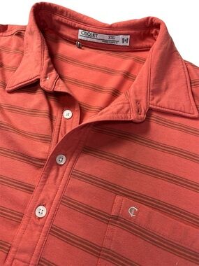 Criquet Men’s Polo Shirt XXL Dark Coral Salmon Striped Golf Preppy Casual Summer